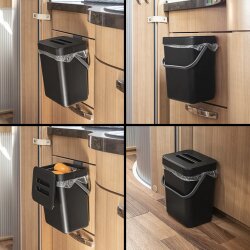 Mülleimer 5 L Schwarz mit Deckel – kompakter Abfallbehälter für Wohnwagen, Wohnmobil, Caravan & Boot – 5-Liter-Abfalleimer mit Klebepad & Schranktür-Halterung 24,4 × 18,7 × 14,5 cm