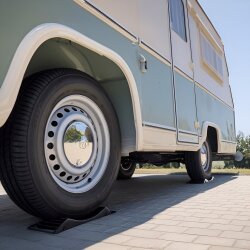 Reifenschoner für Wohnmobil 2er Set aus Kunststoff 13–18 Zoll zur Reifenentlastung bei Standzeiten auf festem Untergrund, Reifenschutz gegen Reifenstandplatten, ohne Werkzeug