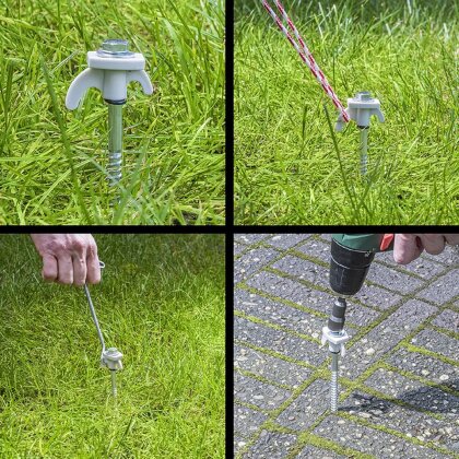20 Peggi Schraub-Zeltheringe Mit Koffer – Für Harte Böden, Mit Bohrer-Adapter, 183 Mm