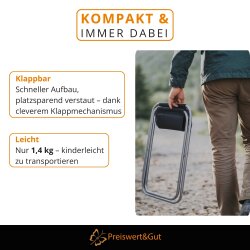 Campinghocker klappbar 3in1 mit abnehmbarer MDF Tischplatte Alu Gestell 45 cm Sitzhöhe faltbar 1,4 kg Outdoor für Camping Angeln Garten Balkonping Angeln Garten Balkon