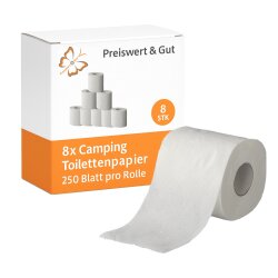 8x Camping Toilettenpapier selbstauflösend 250 Blatt...