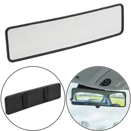 Panorama Rückspiegel Auto – echtes Spiegelglas 255x65mm – Weitwinkel Rückspiegel ohne Verzerrung – Universaler Innenrückspiegel mit Spannbändern – Panoramischer Autospiegel für bessere Sicht