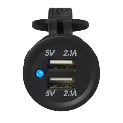 Dual USB-Einbausteckdose 12 bis 24 Volt, 2,1A, blaue LED, 8,99 €