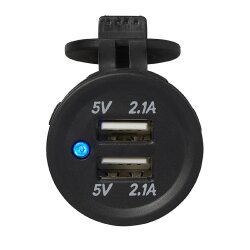 KFZ USB Doppelsteckdose Einbau 12V 24V Dual Ladegerät USB A 2x2100mA mit LED Staubschutzkappe 1 Stück