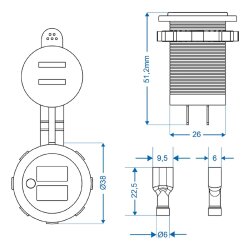 KFZ USB Doppelsteckdose Einbau 12V 24V Dual Ladegerät USB A 2x2100mA mit LED Staubschutzkappe 1 Stück