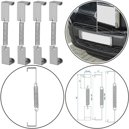 Nummernschild Halter Rahmenlos 4er Set Kennzeichenhalter Klemmhalterung B15 mm Universell Nummernschildhalter 107-180 mm