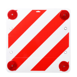 2x Warnschild Fahrradträger Warntafel Rot Weiß 50x50 cm 4x Reflektor mit E Prüfzeichen Ecken mit 4x Metallösen Fahrradträger Wohnmobil Anhänger LKW Deutschland