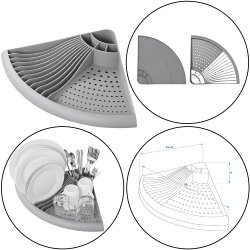 Geschirrabtropfer dreieckig für Ecke aus PP, Geschirrtrockner 50x34x9 cm, platzsparender Eck Abtropfer für Küche, Campingküche und Wohnwagen, dunkelgrau, für 11 Teller