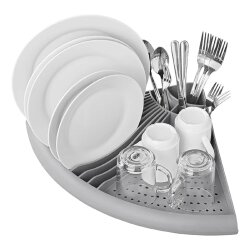 Geschirrabtropfer dreieckig für Ecke aus PP, Geschirrtrockner 50x34x9 cm, platzsparender Eck Abtropfer für Küche, Campingküche und Wohnwagen, dunkelgrau, für 11 Teller