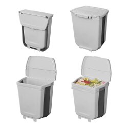 Abfalleimer faltbar 8L für Wohnwagen Wohnmobil Caravan Küche Wandmontage Schranktür Mülleimer Camping Küche Abfallbehälter grau PP 29,3x27,5x20 cm klappbar platzsparend