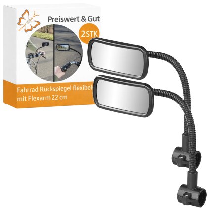 2x Fahrrad Rückspiegel konvex mit Flexarm 22 cm für Lenker 27 mm rechts & links mit Lackschutz