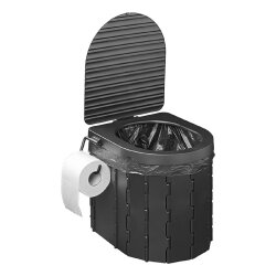 Campingtoilette faltbar 34,5x29x31,5cm Mobil Toilette ABS schwarz 150kg belastbar mit 12 Müllsäcken WC-Rollenhalter Stoffbeutel - Trenntoilette klappbar 34,5x29x7,6cm ohne Chemie