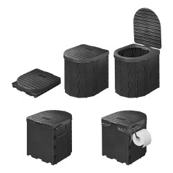Campingtoilette faltbar 34,5x29x31,5cm Mobil Toilette ABS schwarz 150kg belastbar mit 12 Müllsäcken WC-Rollenhalter Stoffbeutel - Trenntoilette klappbar 34,5x29x7,6cm ohne Chemie