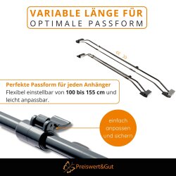 2 x Flachplanenbügel Metall 100–155 cm verstellbar für Anhänger Plane, beschichtet, 2,5 mm, Ø 22 mm, Planenbügel mit Klemmmontage für PKW-Anhänger Zubehör