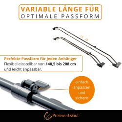 4x Flachplanenbügel Set verstellbar 152–220 cm Stahl Planenhalter mit Klemmbügel für Pkw Anhänger und Abdeckplane