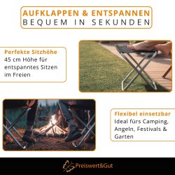 Campinghocker 40x40 cm klappbar und faltbar als leichter tragbarer Sitzhocker belastbar bis 100 kg ideal für Camping Outdoor Garten Freizeit