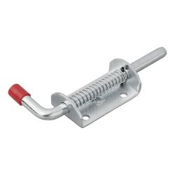 Riegelschloss 2x Federbolzen mit Montageplatte 4 Löcher Ø6 mm verzinkter Stahl Türen Tore Türriegel Federverriegelung 146 mm Stift Torverriegelung Sicherheitsriegel