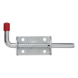 Riegelschloss 2x Federbolzen mit Montageplatte 4 Löcher Ø6 mm verzinkter Stahl Türen Tore Türriegel Federverriegelung 146 mm Stift Torverriegelung Sicherheitsriegel