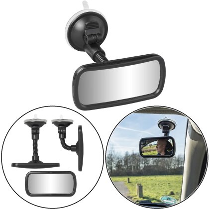Universeller Zusatzspiegel Auto konvex 11,5x5,5 cm mit Flexarm 4 cm Saugnapf Ø5,5 cm Rückspiegel Erweiterung für Fahrschule Eltern Babyüberwachung 1 Stück