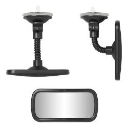 Universeller Zusatzspiegel Auto konvex 11,5x5,5 cm mit Flexarm 4 cm Saugnapf Ø5,5 cm Rückspiegel Erweiterung für Fahrschule Eltern Babyüberwachung 1 Stück