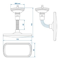 Universeller Zusatzspiegel Auto konvex 11,5x5,5 cm mit Flexarm 4 cm Saugnapf Ø5,5 cm Rückspiegel Erweiterung für Fahrschule Eltern Babyüberwachung 1 Stück