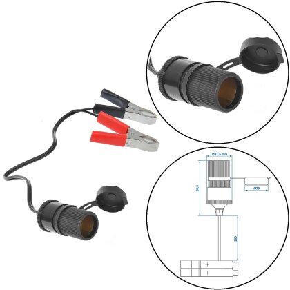 Zigarettenanzünder Steckdose 16A mit Batterieklemmen 12-24V Buchse Adapter 2025