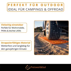 Anfahrhilfe 2er Set Sandbleche Offroad 60x30 cm faltbar bis 3t Traktionshilfe Schnee Sand Matsch Orange für PKW Wohnmobil Camper Transporter