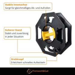 2x Kabeltrommel leer bis 25 Meter Set Kabelaufroller mit Drehknopf - Schlauchtrommel für CEE Kabel Gartenschlauch Seil Camping Garten Innenachse 13,2 cm Kunststoff schwarz gelb