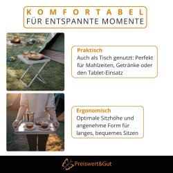 Campinghocker faltbar mit Tischplatte 2er Set – Klapphocker aus Aluminium belastbar & tragbar – Sitzhöhe 45 cm – leichter Outdoor Hocker für Camping & Garten