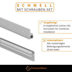 3STK Kederschiene 7-9 mm Alu silber 180 Grad Winkelprofil Kederleiste 100 cm mit Schrauben
