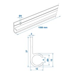 3STK Kederschiene 7-9 mm Alu silber eloxiert 90 Grad Kederleiste 100 x 2,7cm mit Schrauben