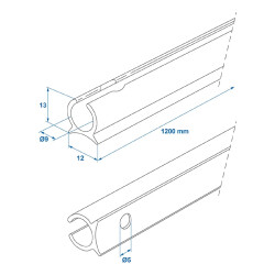 3STK Kederschiene 1,2Meter Alu silber 90 Grad Kederleiste Durchmesser 9 mm