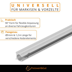 3STK Kederschiene 1,2Meter Alu silber 90 Grad Kederleiste Durchmesser 9 mm