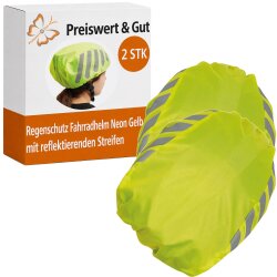 2 x Regenschutz Fahrradhelm Neon Gelb mit reflektierenden Streifen - Helmüberzug Fahrrad Universal passend - Kordelzug