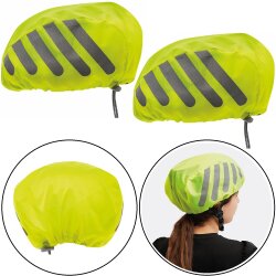 2 x Regenschutz Fahrradhelm Neon Gelb mit reflektierenden Streifen - Helmüberzug Fahrrad Universal passend - Kordelzug