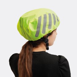 2 x Regenschutz Fahrradhelm Neon Gelb mit reflektierenden Streifen - Helmüberzug Fahrrad Universal passend - Kordelzug