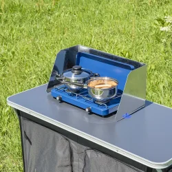 Windschutz Gaskocher Breite 38,5-73cm, Optimaler Campingkocher Spritzschutz für Campingküche oder Küche Inkl. Tasche
