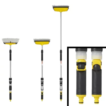 Waschbürste Teleskop 92–150 cm – Reinigungsbürste mit Wischer & Seifenspender – ideal für LKW, Wohnmobil, Auto & Caravan – stabile Teleskopstange für gründliche Fahrzeugwäsche