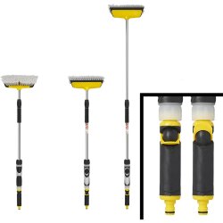 Waschbürste mit Teleskopstiel 92–150 cm – Autowaschbürste Teleskop mit Wischer & Seifenspender – mit Wasseranschluss- ideal für LKW, Wohnmobil, Auto & Caravan – stabile Teleskopstange