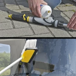 Waschbürste Teleskop 92–150 cm – Reinigungsbürste mit Wischer & Seifenspender – ideal für LKW, Wohnmobil, Auto & Caravan – stabile Teleskopstange für gründliche Fahrzeugwäsche