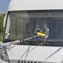 Waschbürste Teleskop 92–150 cm – Reinigungsbürste mit Wischer & Seifenspender – ideal für LKW, Wohnmobil, Auto & Caravan – stabile Teleskopstange für gründliche Fahrzeugwäsche