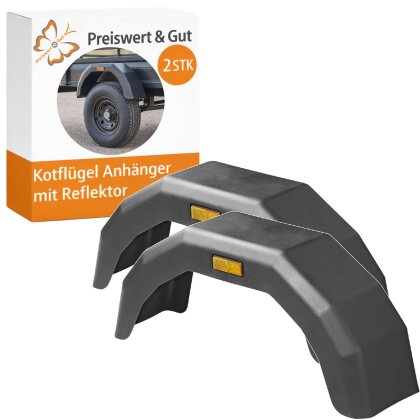 2x Kotflügel Anhänger 805x203x325 mm eckig Radkasten für 14 Zoll Rad - Kunststoff mit Reflektor - Stoßfest - elastisch