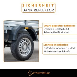 2x Kotflügel Anhänger 805x203x325 mm eckig Radkasten für 14 Zoll Rad - Kunststoff mit Reflektor - Stoßfest - elastisch