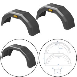 2x Kotflügel Anhänger 805x203x325 mm eckig Radkasten für 14 Zoll Rad - Kunststoff mit Reflektor - Stoßfest - elastisch