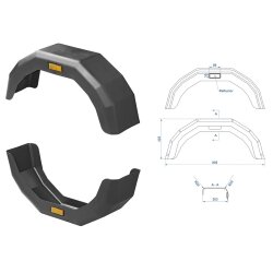 2x Kotflügel Anhänger 805x203x325 mm eckig Radkasten für 14 Zoll Rad - Kunststoff mit Reflektor - Stoßfest - elastisch