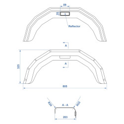 2x Kotflügel Anhänger 805x203x325 mm eckig Radkasten für 14 Zoll Rad - Kunststoff mit Reflektor - Stoßfest - elastisch
