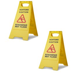 2 x Achtung Rutschgefahr Aufsteller – Warnschild für Nässe und Glätte | Vorsicht Rutschgefahr Schild mit Piktogramm - Größe 60 cm x 21/30 cm
