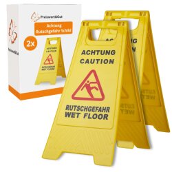 2 x Achtung Rutschgefahr Aufsteller – Warnschild für Nässe und Glätte | Vorsicht Rutschgefahr Schild mit Piktogramm - Größe 60 cm x 21/30 cm