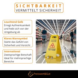 2 x Achtung Rutschgefahr Aufsteller – Warnschild für Nässe und Glätte | Vorsicht Rutschgefahr Schild mit Piktogramm - Größe 60 cm x 21/30 cm