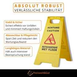 2 x Achtung Rutschgefahr Aufsteller – Warnschild für Nässe und Glätte | Vorsicht Rutschgefahr Schild mit Piktogramm - Größe 60 cm x 21/30 cm